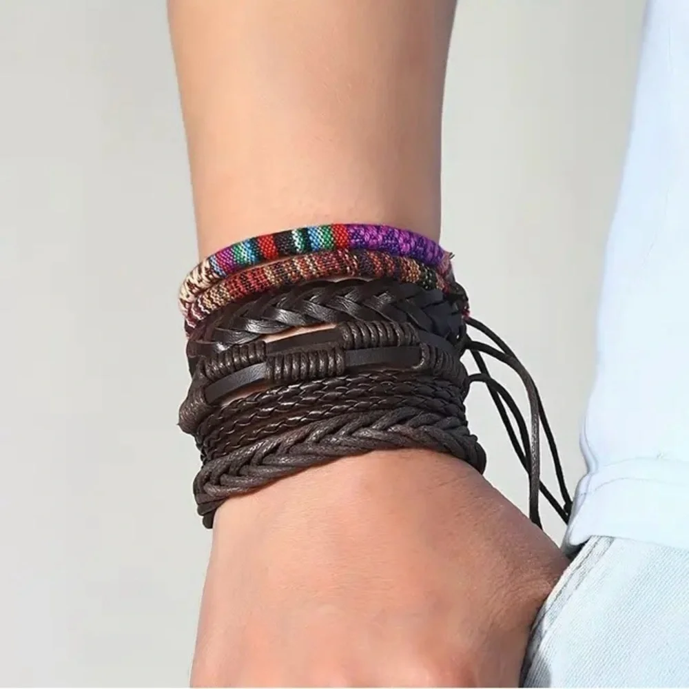 Men's Hand-woven Multi-layer Leather Set Bracelet.  All bracelets are Adjustable